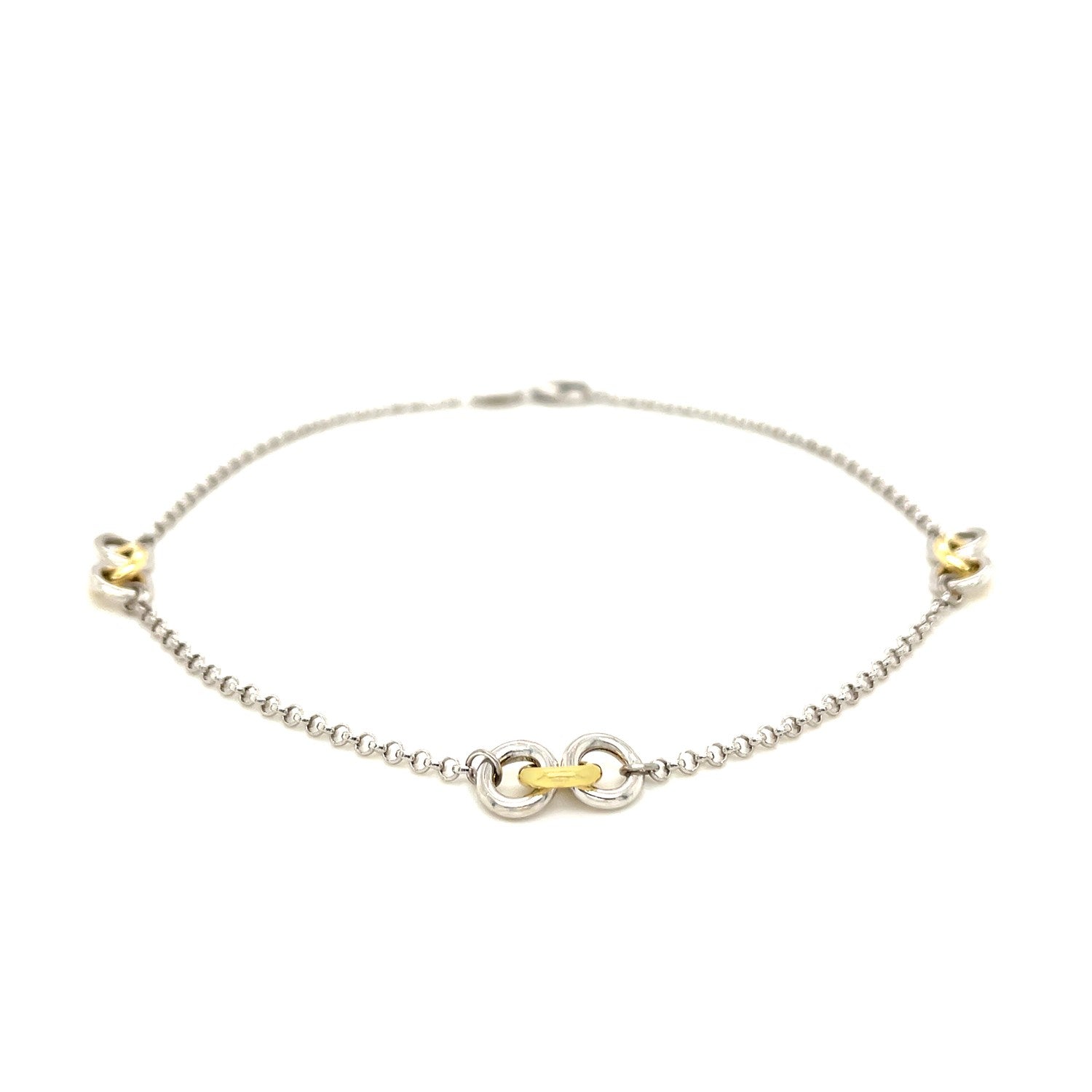 14k Yellow Gold and Sterling Silver Triple Ring Stationed Anklet RCJ Anklets  CELESTIA LUXE JEWELLERS