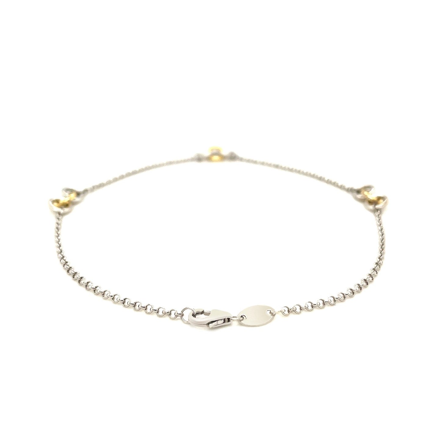 14k Yellow Gold and Sterling Silver Triple Ring Stationed Anklet RCJ Anklets  CELESTIA LUXE JEWELLERS