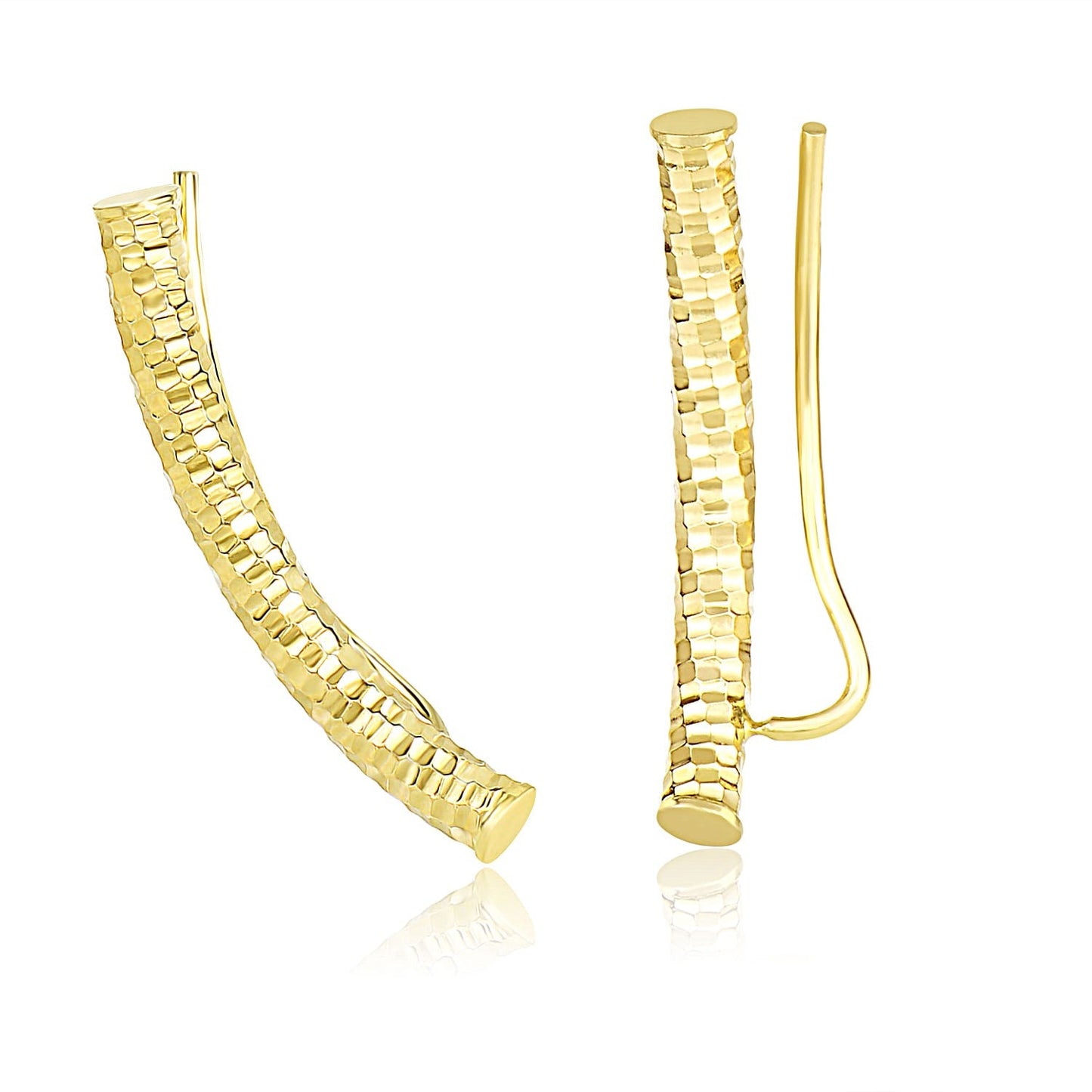 14k Yellow Gold Curved Tube Earrings with Diamond Cuts RCJ Earrings  CELESTIA LUXE JEWELLERS