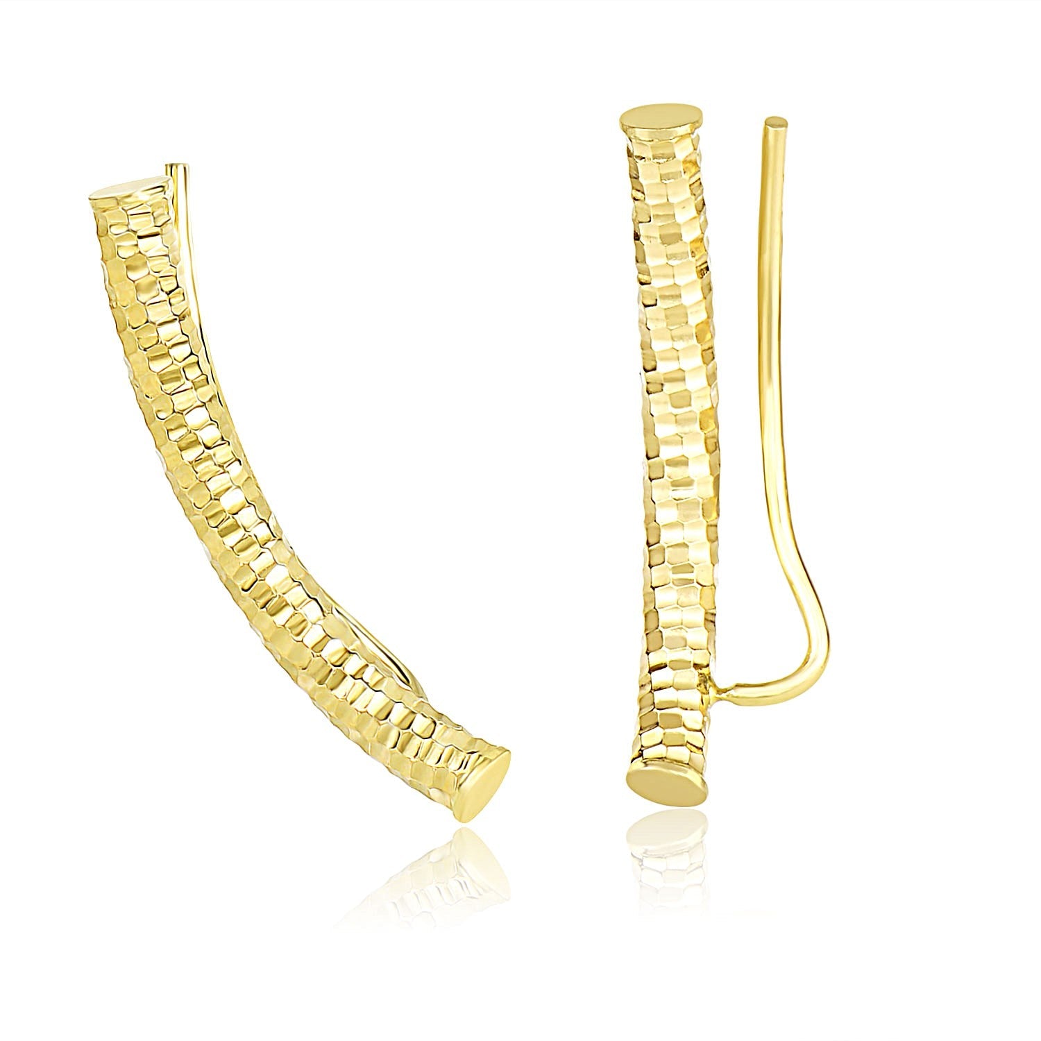 14k Yellow Gold Curved Tube Earrings with Diamond Cuts RCJ Earrings  CELESTIA LUXE JEWELLERS