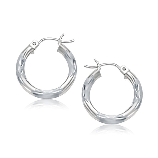 14k White Gold Hoop Earrings with Diamond Cuts (3x15mm) RCJ Earrings  CELESTIA LUXE JEWELLERS