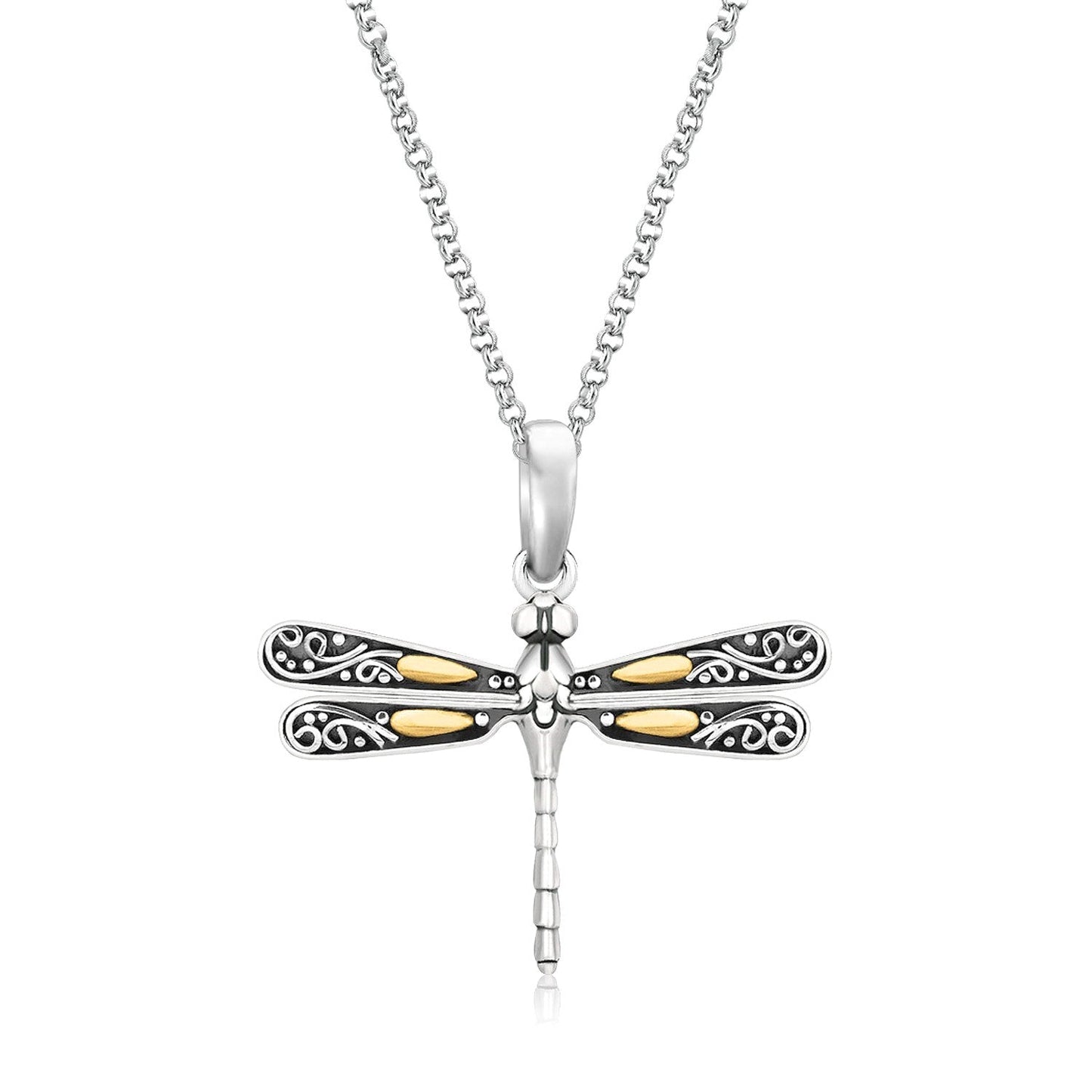 18k Yellow Gold and Sterling Silver Pendant in a Dragonfly Design RCJ Pendants  CELESTIA LUXE JEWELLERS