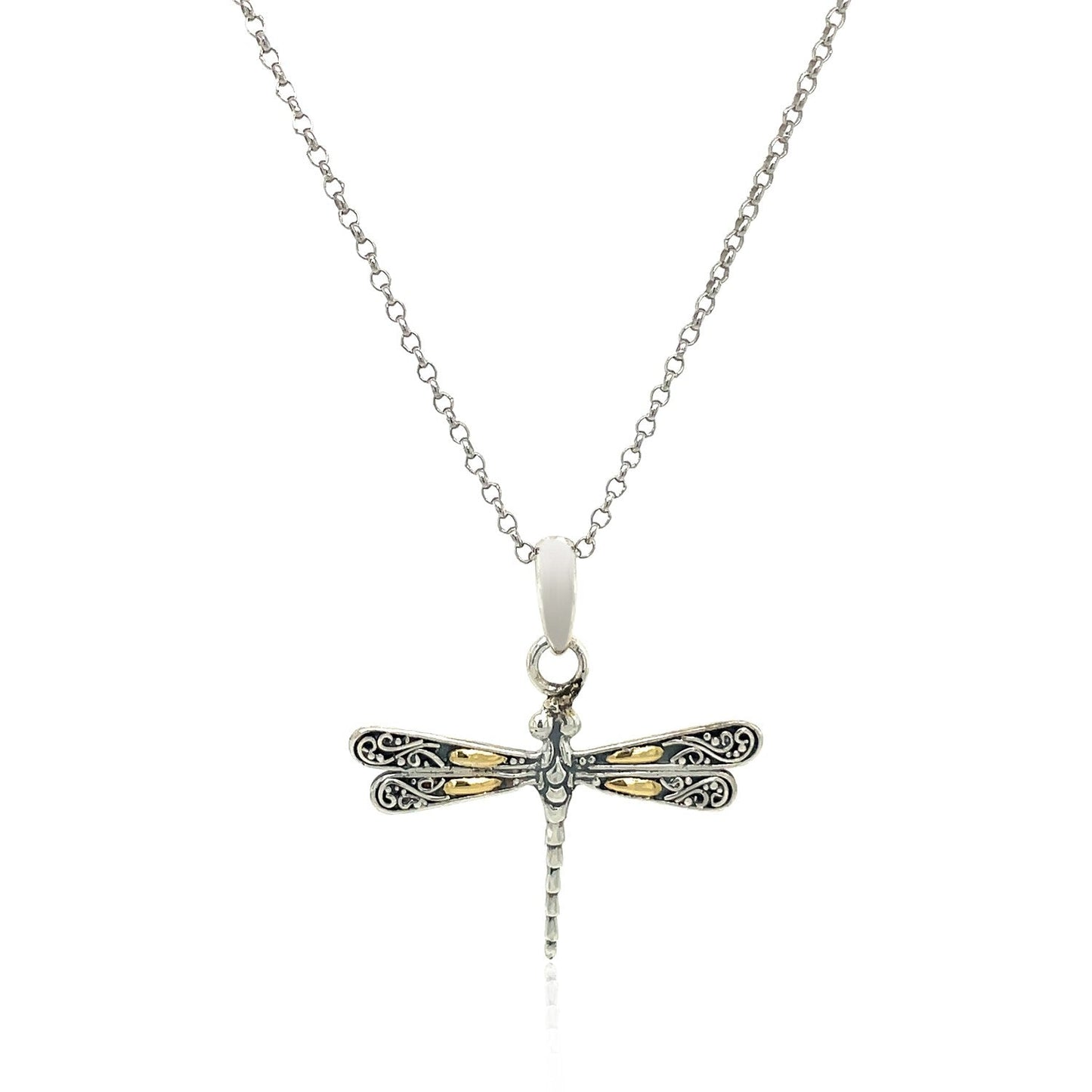 18k Yellow Gold and Sterling Silver Pendant in a Dragonfly Design RCJ Pendants  CELESTIA LUXE JEWELLERS