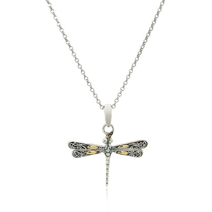 18k Yellow Gold and Sterling Silver Pendant in a Dragonfly Design RCJ Pendants  CELESTIA LUXE JEWELLERS