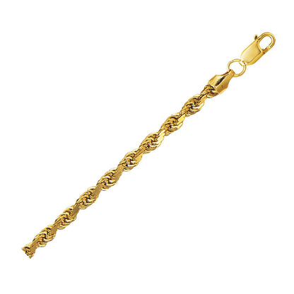 10K Yellow Gold Lite Hollow Diamond Cut Rope Chain