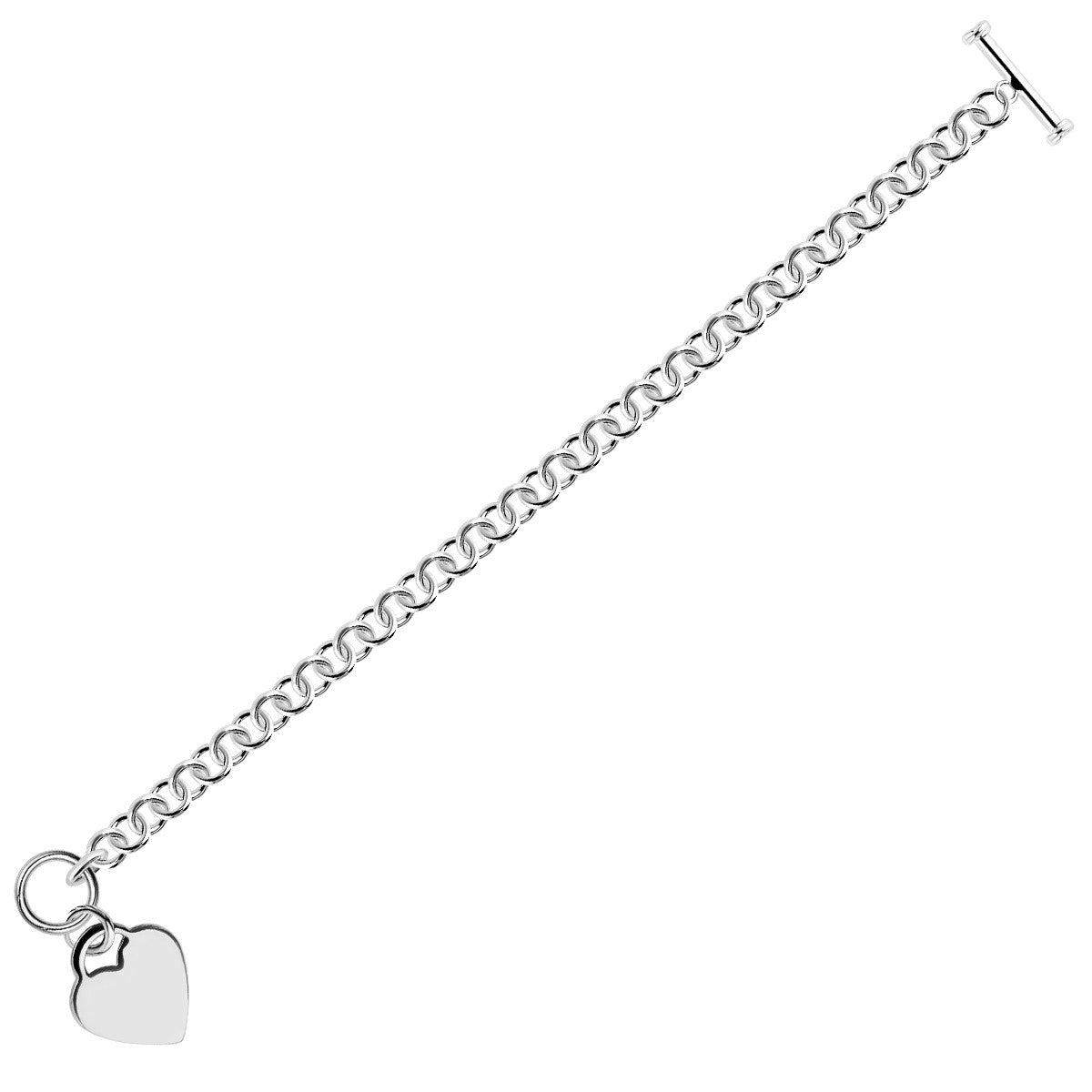 Sterling Silver Rhodium Plated Rolo Chain Bracelet with a Heart Charm (6.00 mm) RCJ Bracelets  CELESTIA LUXE JEWELLERS