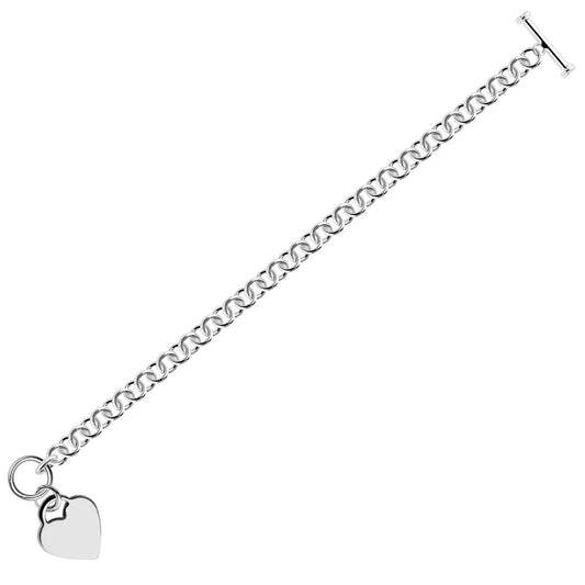Sterling Silver Rhodium Plated Rolo Chain Bracelet with a Heart Charm (6.00 mm) RCJ Bracelets  CELESTIA LUXE JEWELLERS