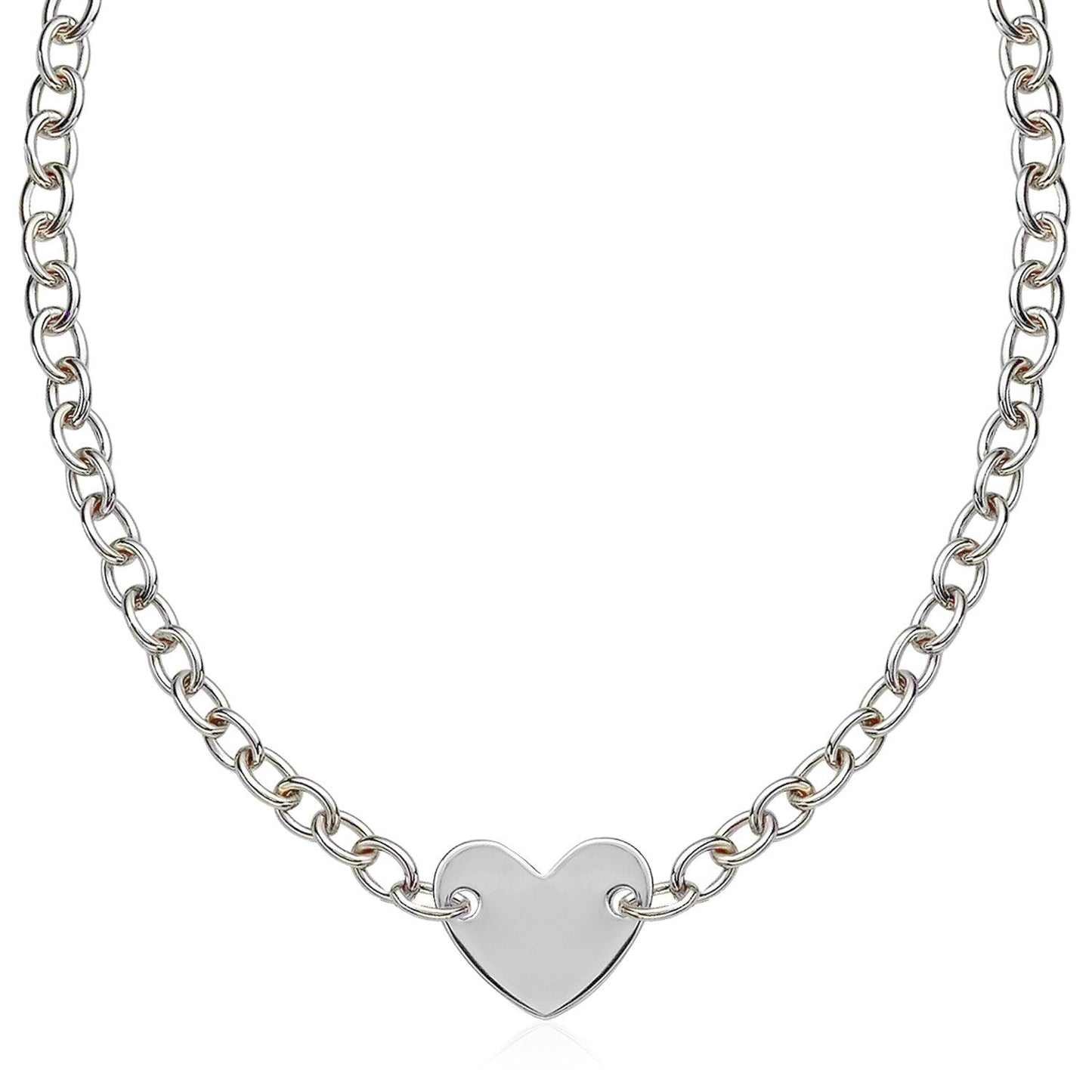 Sterling Silver Rhodium Plated Chain Bracelet with a Flat Heart Motif Station RCJ Necklaces  CELESTIA LUXE JEWELLERS