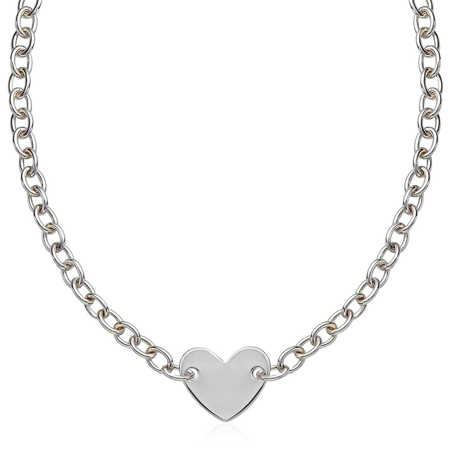 Sterling Silver Rhodium Plated Chain Bracelet with a Flat Heart Motif Station RCJ Necklaces  CELESTIA LUXE JEWELLERS