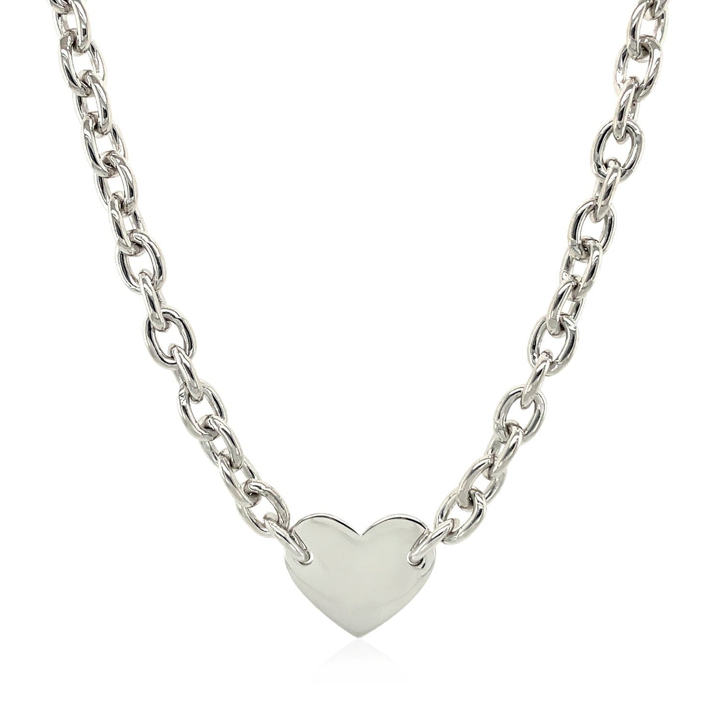 Sterling Silver Rhodium Plated Chain Bracelet with a Flat Heart Motif Station RCJ Necklaces  CELESTIA LUXE JEWELLERS