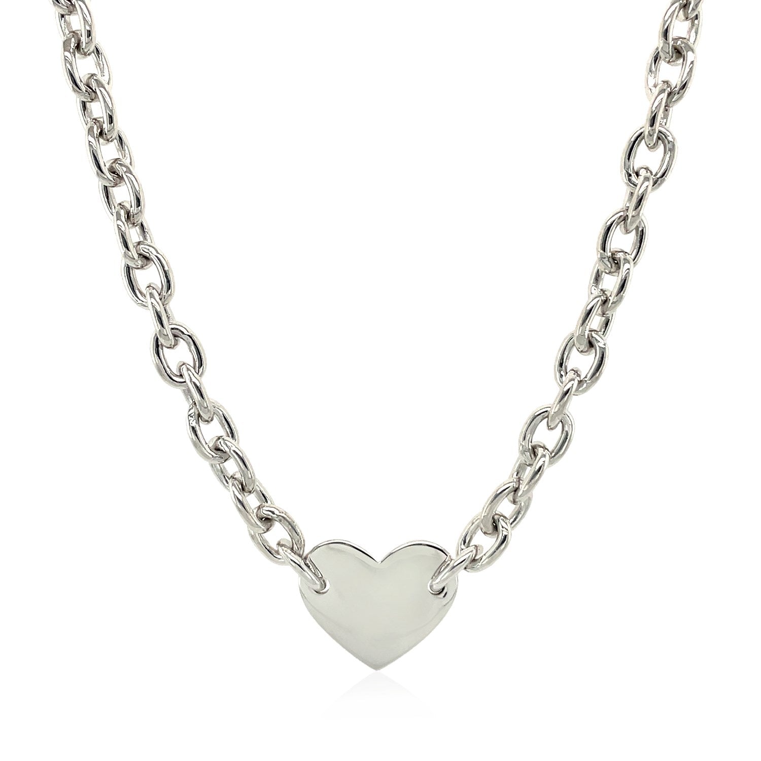 Sterling Silver Rhodium Plated Chain Bracelet with a Flat Heart Motif Station RCJ Necklaces  CELESTIA LUXE JEWELLERS