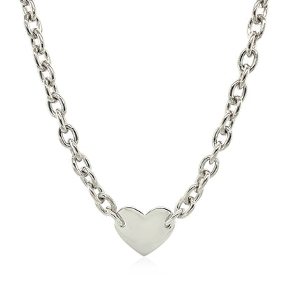 Sterling Silver Rhodium Plated Chain Bracelet with a Flat Heart Motif Station RCJ Necklaces  CELESTIA LUXE JEWELLERS
