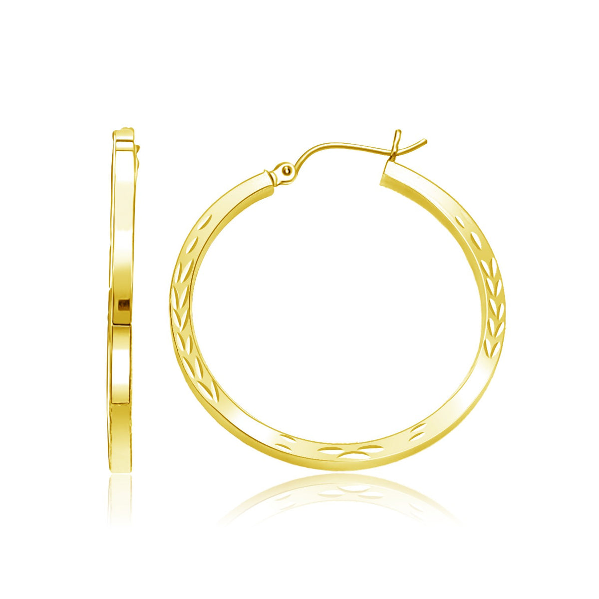 14K Yellow Gold Diamond Cut Hoop Earrings