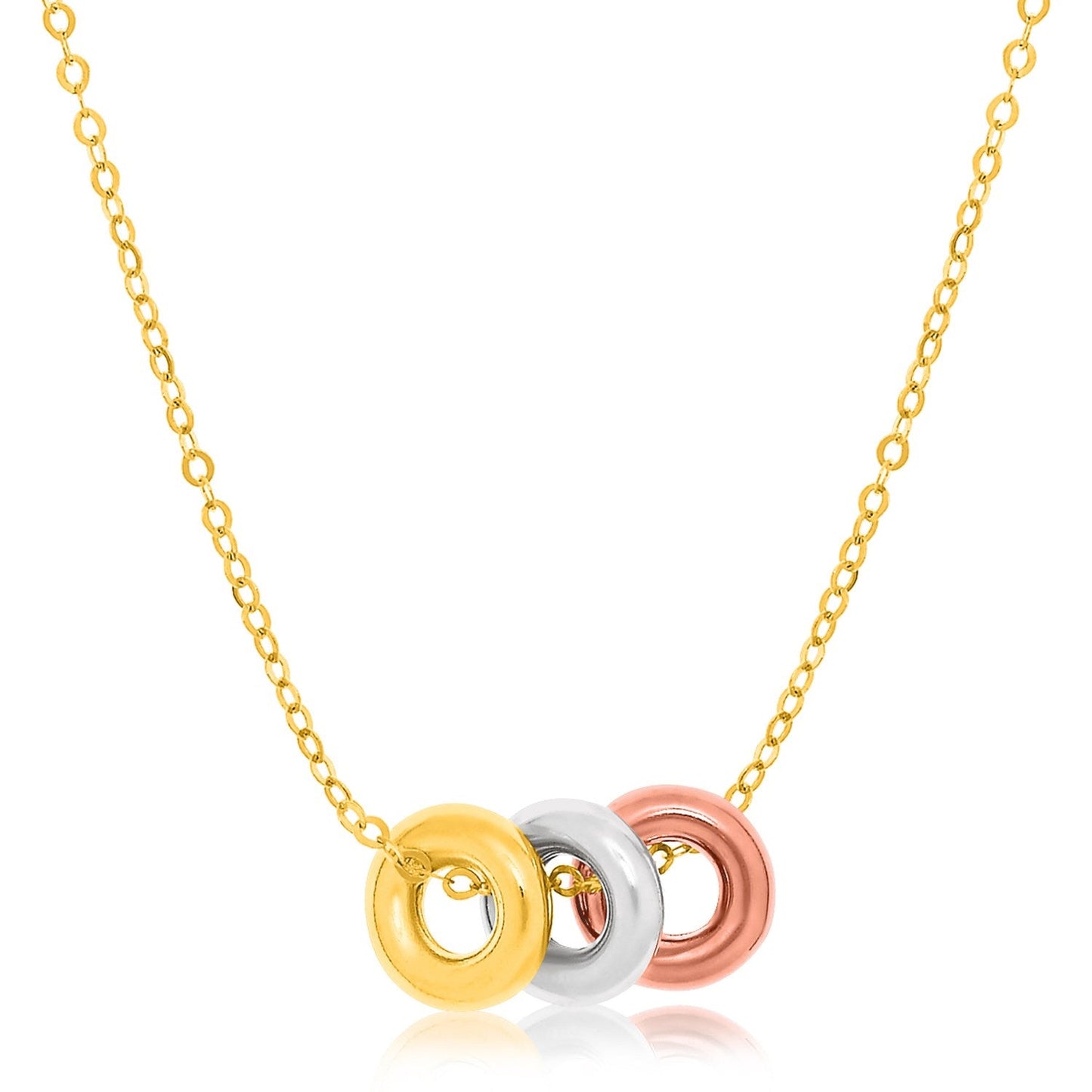14k Tri-Color Gold Chain Necklace with Three Open Circle Accents RCJ Necklaces  CELESTIA LUXE JEWELLERS