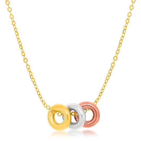 14k Tri-Color Gold Chain Necklace with Three Open Circle Accents RCJ Necklaces  CELESTIA LUXE JEWELLERS