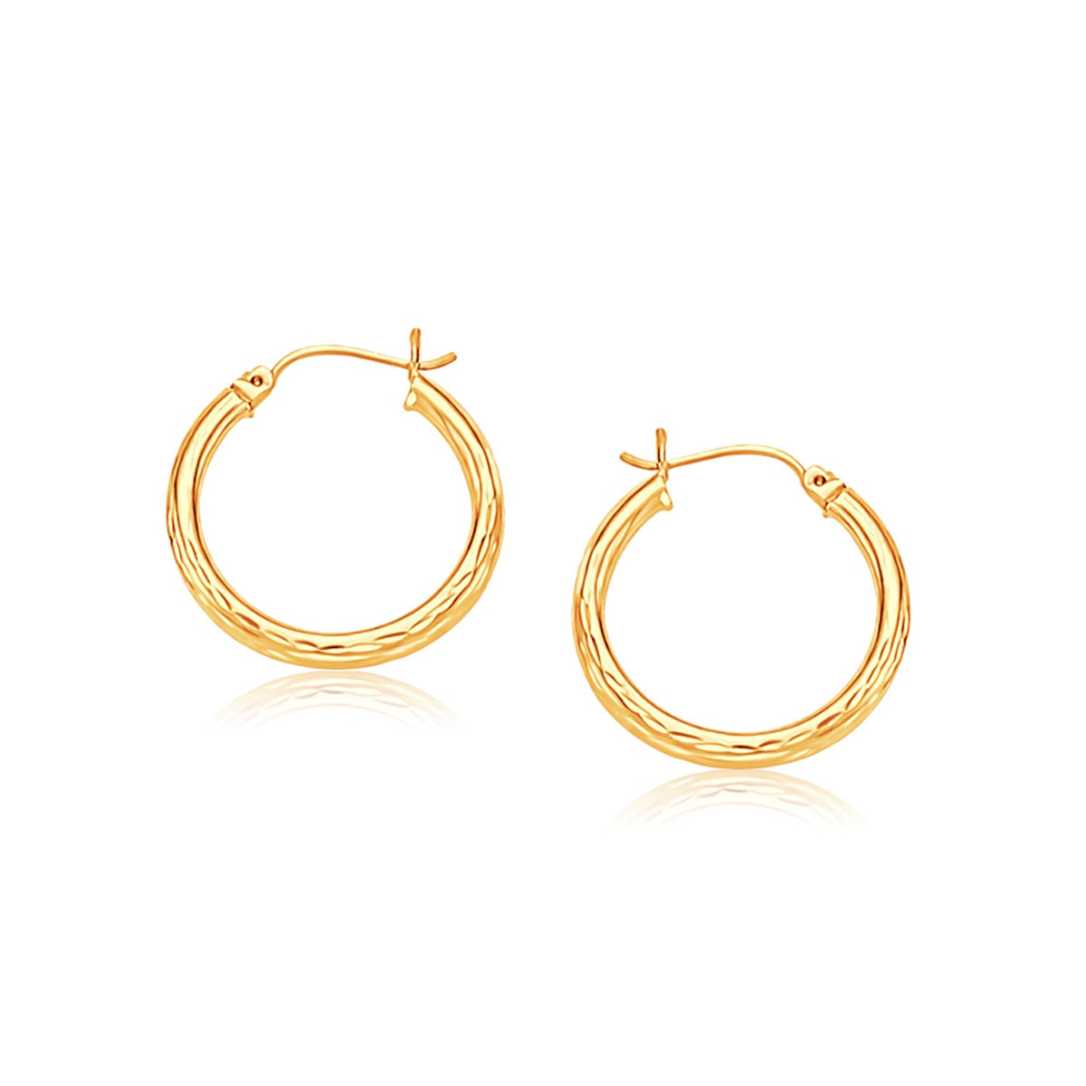 14k Yellow Gold Hoop Earring with Diamond-Cut Finish