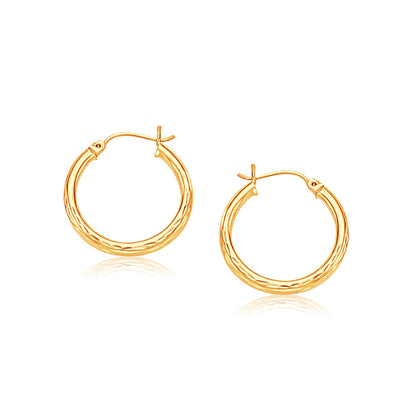 14k Yellow Gold Hoop Earring with Diamond-Cut Finish