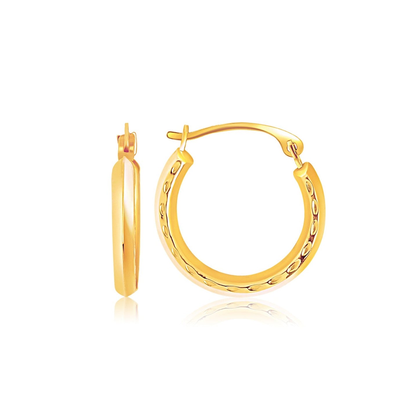 14k Yellow Gold Hoop Earrings with Textured Detailing RCJ Earrings  CELESTIA LUXE JEWELLERS