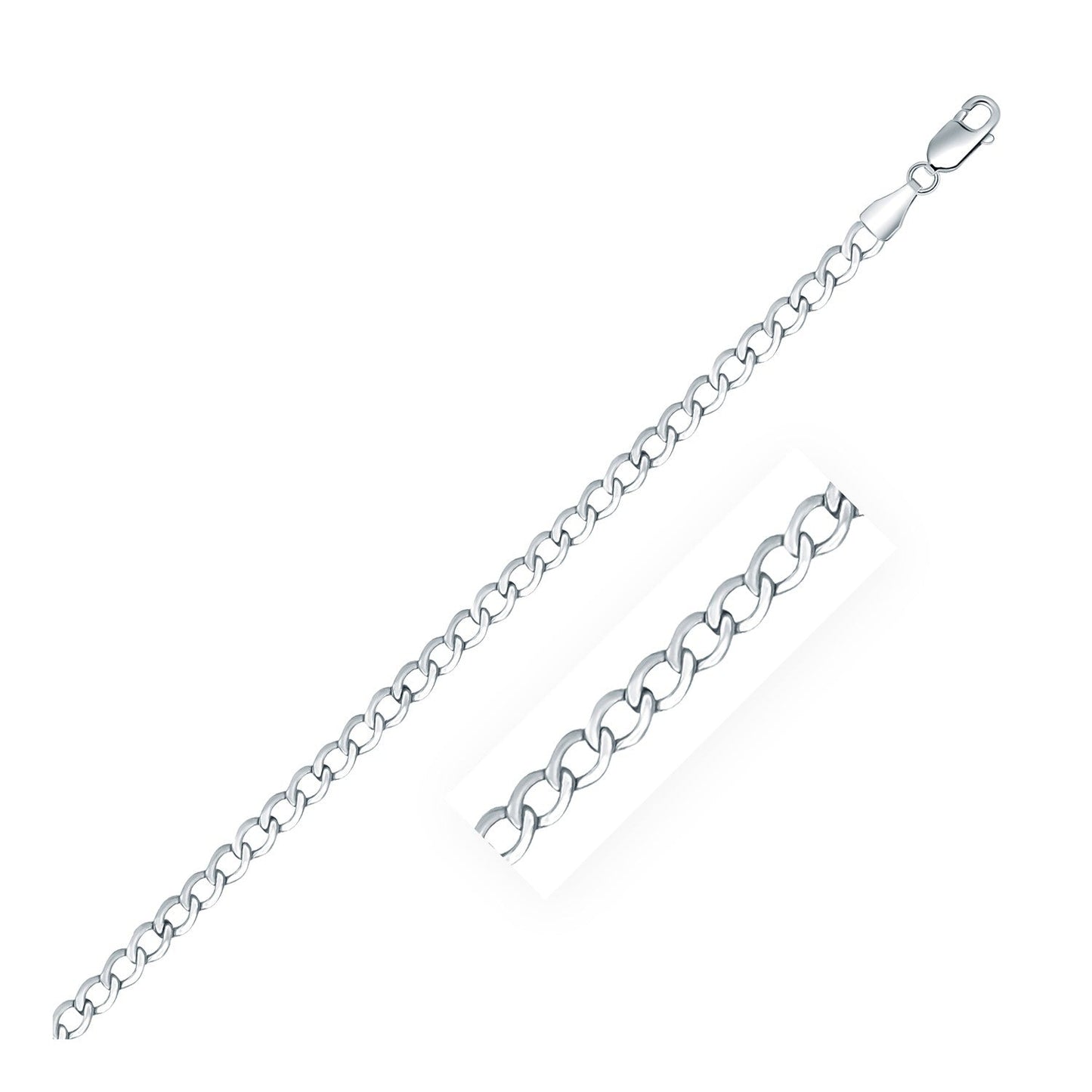 Rhodium Plated 3.7mm Sterling Silver Curb Style Chain (3.70 mm) RCJ Chains  CELESTIA LUXE JEWELLERS