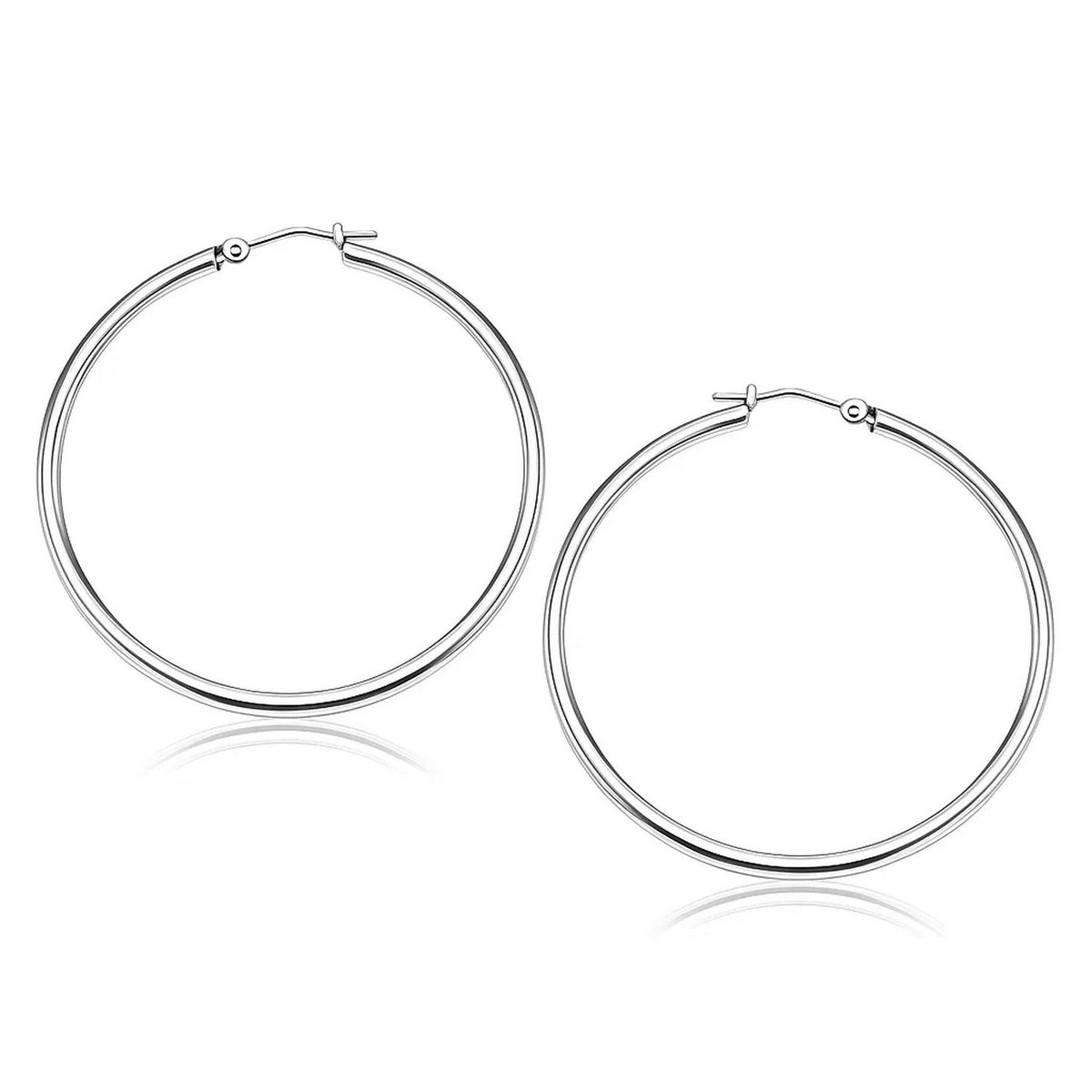 14k White Gold Polished Hoop Earrings