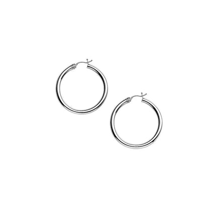 14k White Gold Polished Hoop Earrings