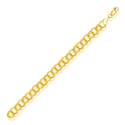 14k Yellow Gold Solid Double Link Charm Bracelet