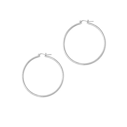 14k White Gold Polished Hoop Earrings