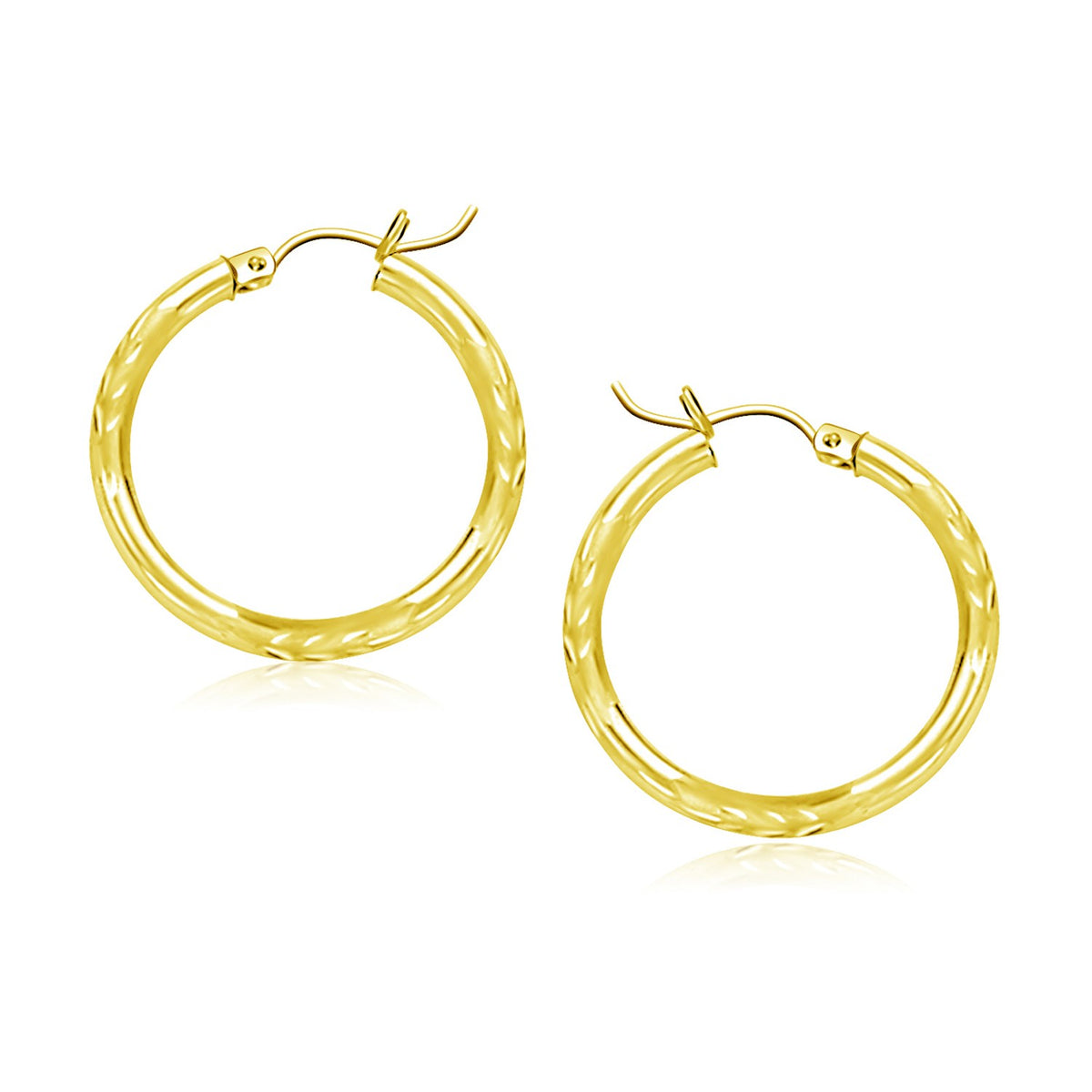 14K Yellow Gold Diamond Cut Hoop Earrings
