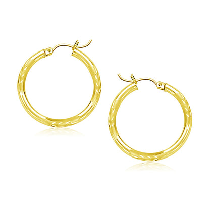 14K Yellow Gold Diamond Cut Hoop Earrings