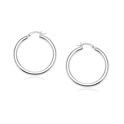 14k White Gold Polished Hoop Earrings