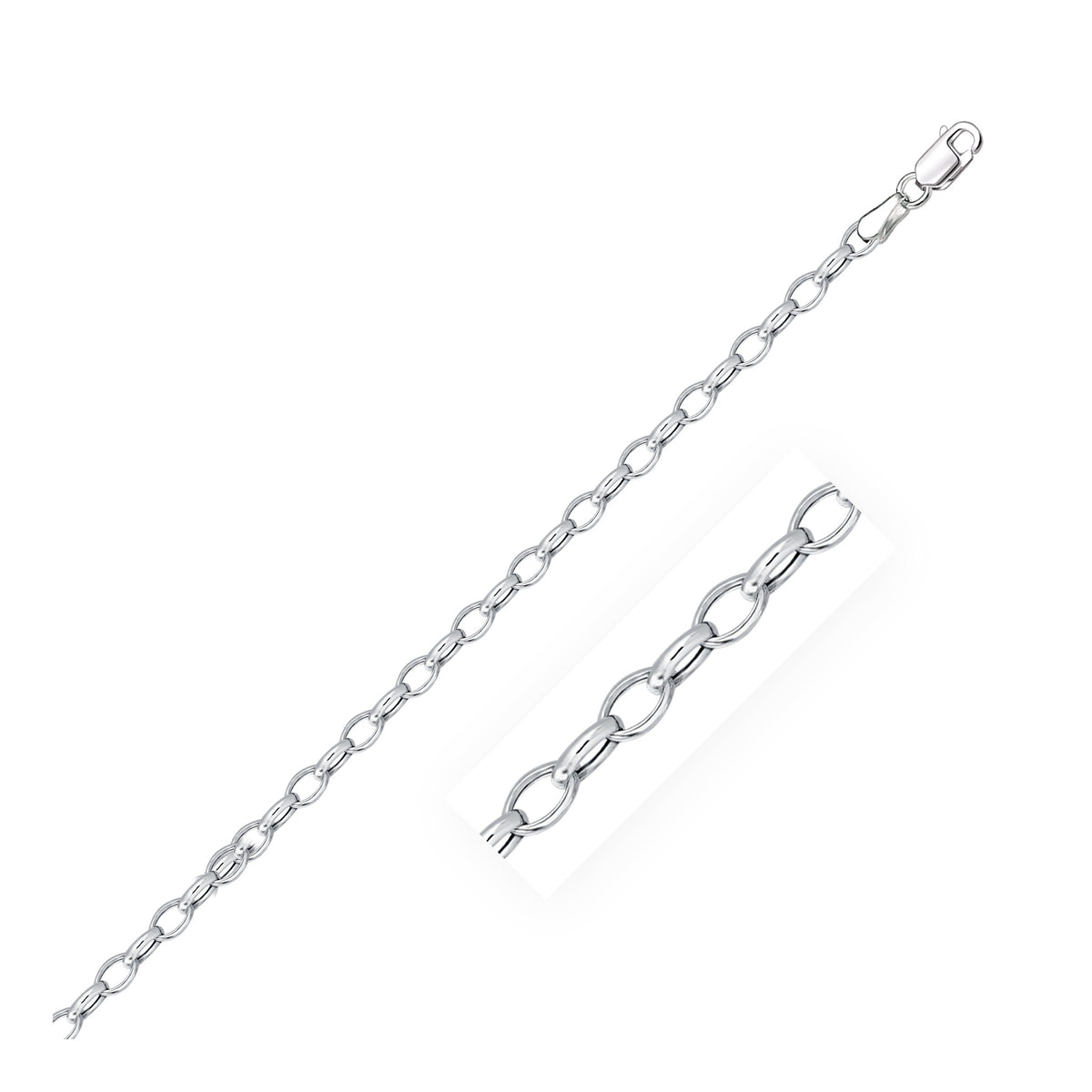 14k White Gold Oval Rolo Bracelet