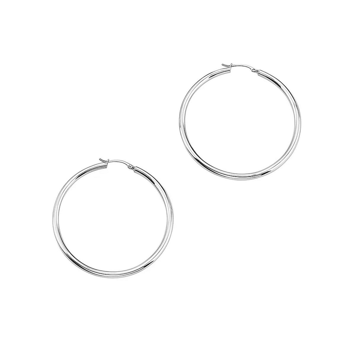 14k White Gold Polished Hoop Earrings