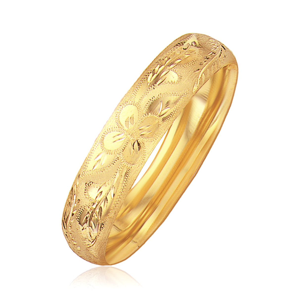 Classic Floral Carved Bangle in 14k Yellow Gold