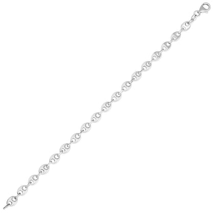 Sterling Silver Rhodium Plated Puffed Mariner Bracelet
