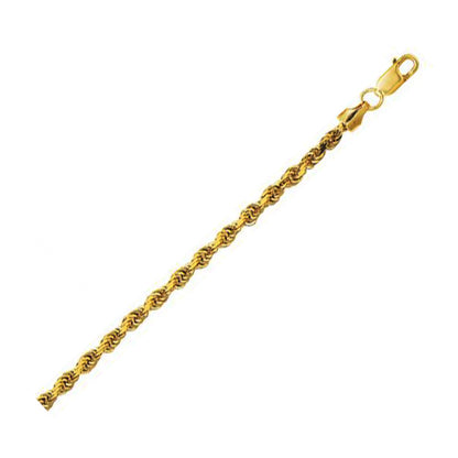 10K Yellow Gold Lite Hollow Diamond Cut Rope Chain