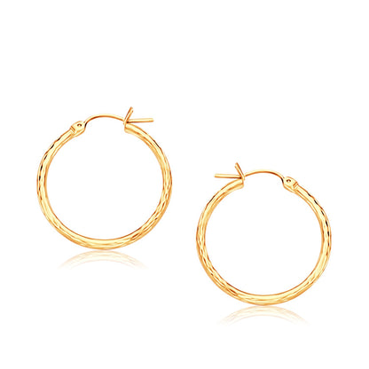 14k Yellow Gold Slender Hoop Earring with Diamond-Cut Finish