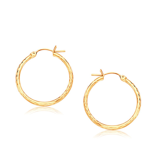 14k Yellow Gold Slender Hoop Earring with Diamond-Cut Finish