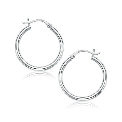 14k White Gold Polished Hoop Earrings