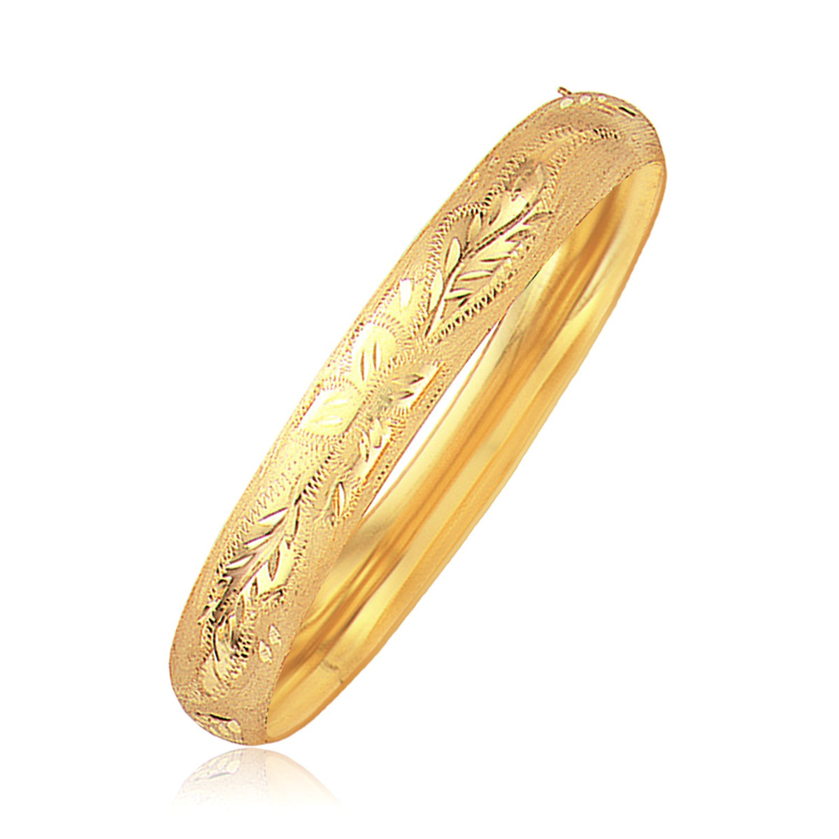 Classic Floral Carved Bangle in 14k Yellow Gold