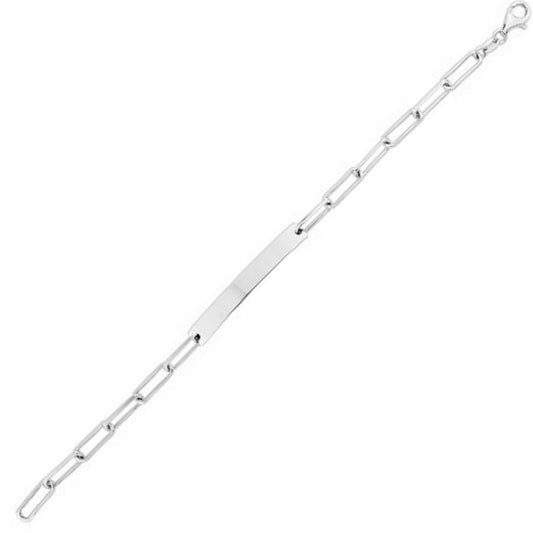 Sterling Silver Rhodium Plated Engravable ID Bar Paperclip Bracelet (2.10 mm)