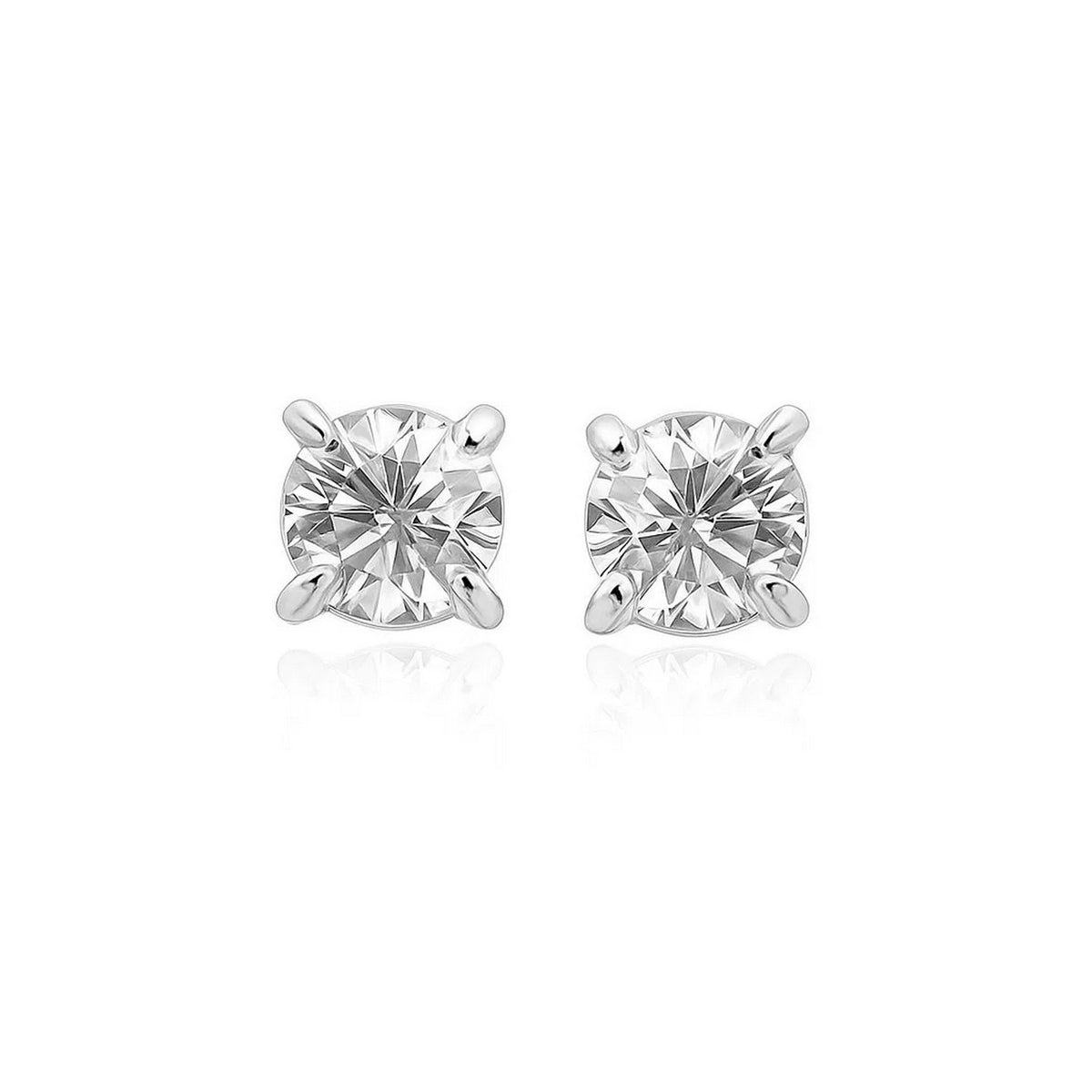 Sterling Silver Stud Earrings with White Hue Faceted Cubic Zirconia