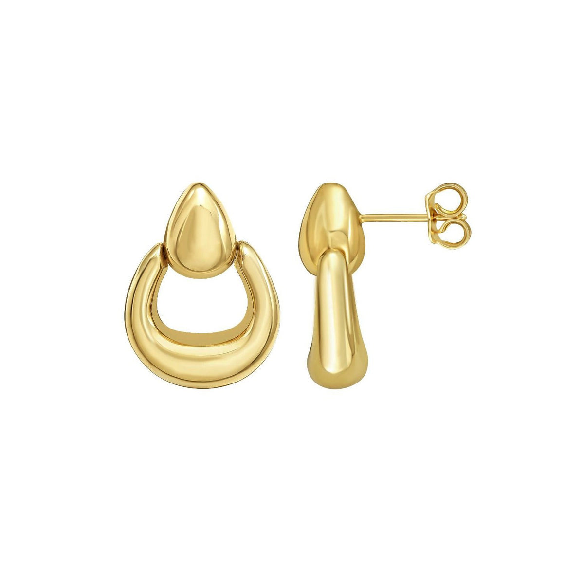 14K Yellow Gold Sculpted Door Knocker Earrings