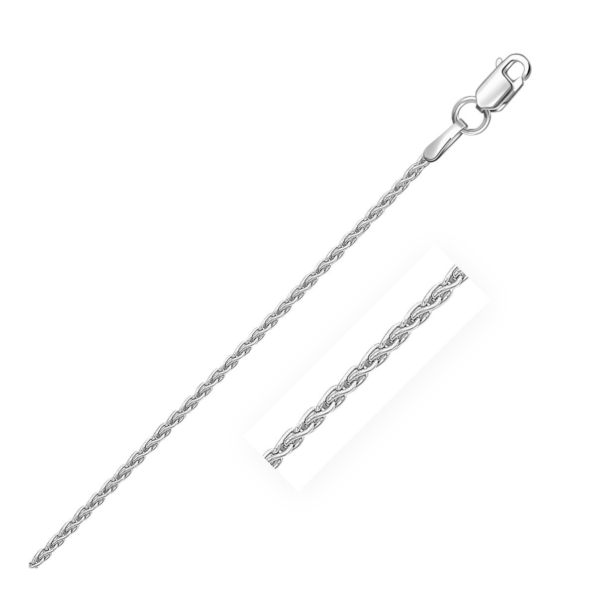 14k White Gold Round Wheat Chain