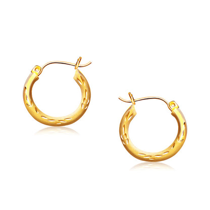14k Yellow Gold Fancy Diamond Cut Hoop Earrings