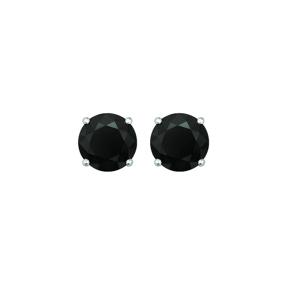 14k White Gold Stud Earrings with Black Faceted Cubic Zirconia