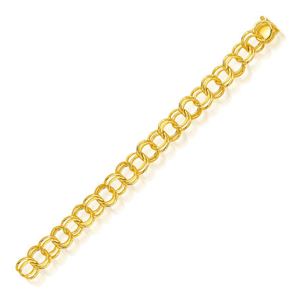 14k Yellow Gold Solid Double Link Charm Bracelet
