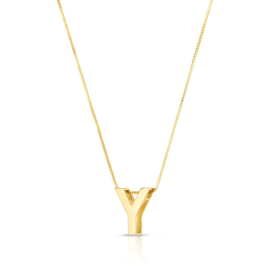 14K Yellow Gold Yours Truly Block Letter Initial Y Necklace