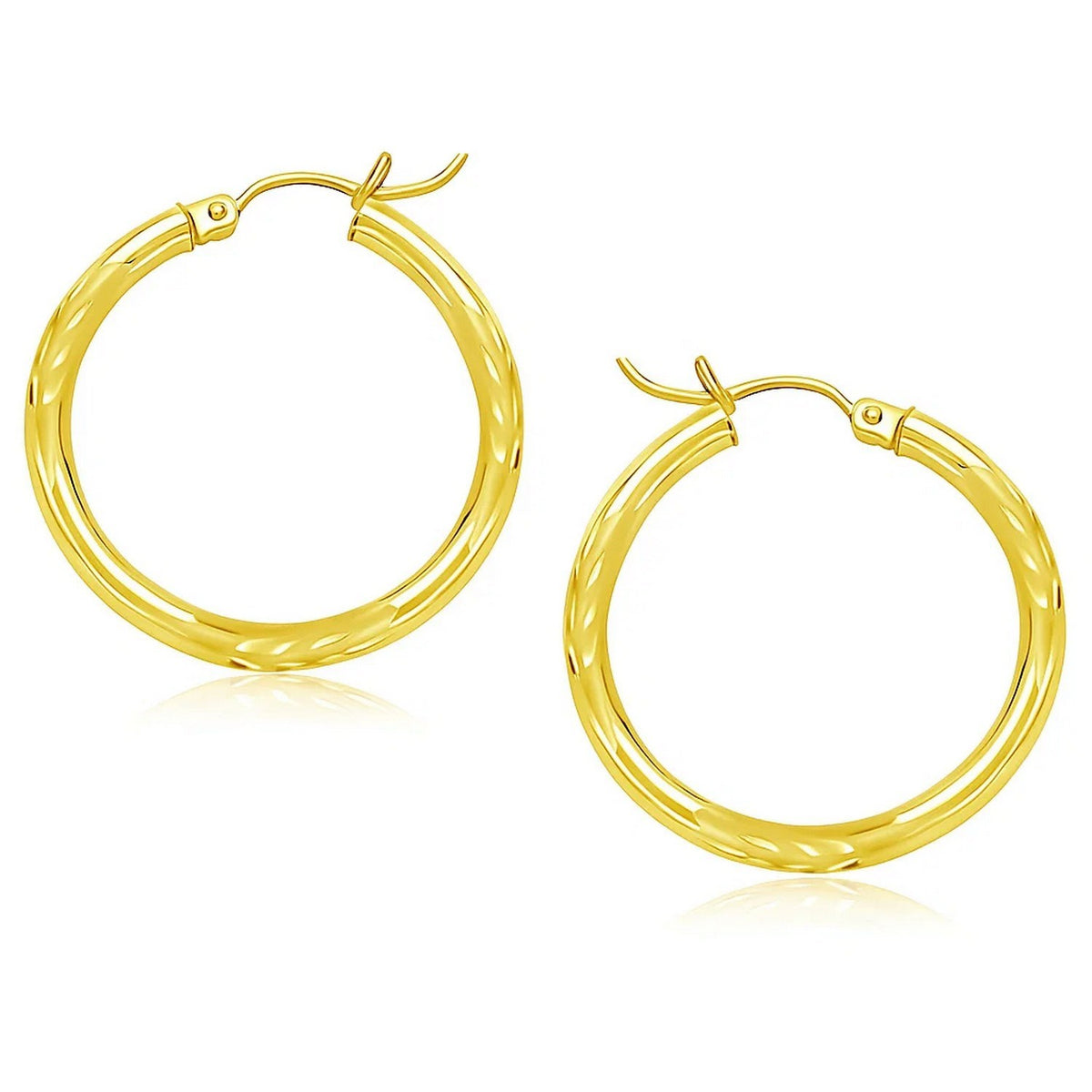 14K Yellow Gold Diamond Cut Hoop Earrings