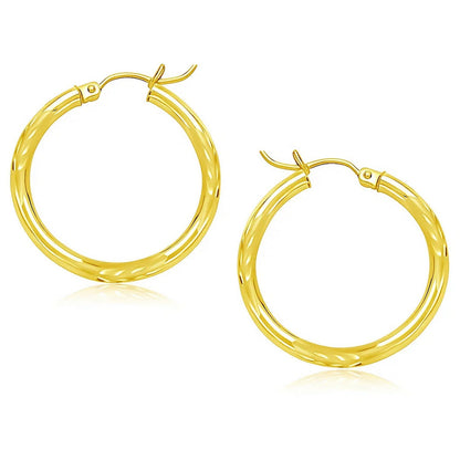 14K Yellow Gold Diamond Cut Hoop Earrings