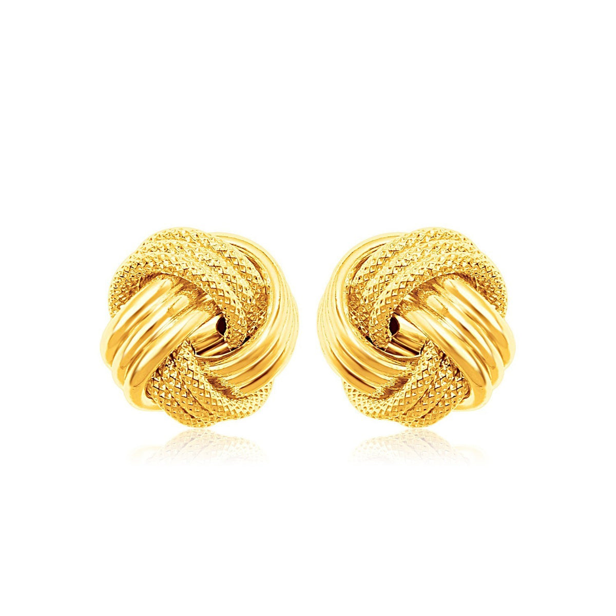 14k Yellow Gold Love Knot with Ridge Texture Earrings